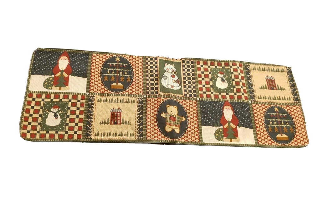 Christmas Tapestry Table Runner 36"x 12.5" Holiday Santa Winter Snowman Cat Bear